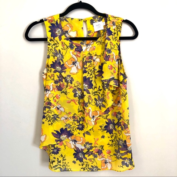 Anthropologie Tops - Anthropologie HD in Paris yellow floral ruffle tank top size 6